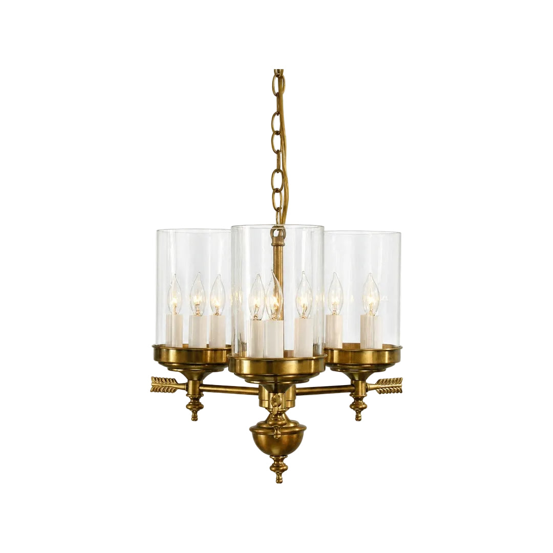 Berkshire Three Arm Chandelier- Tall Glass