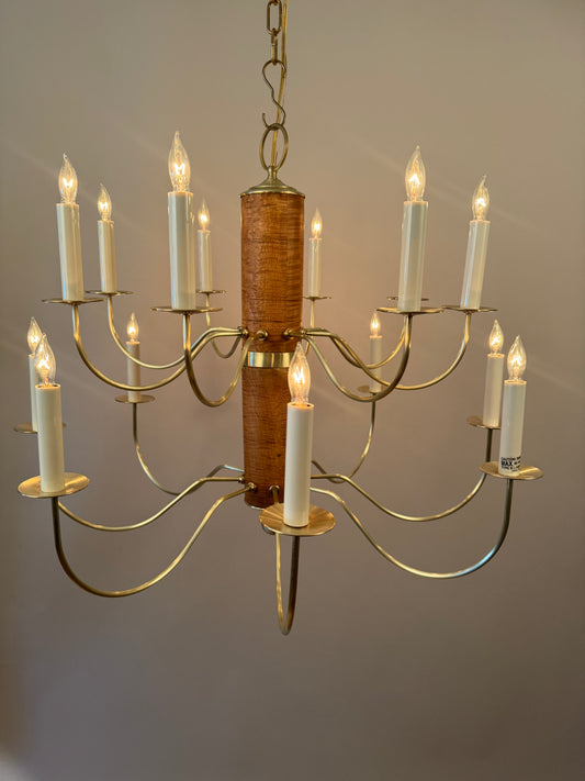Bespoke 2-Tier Susquehanna Chandelier - Tiger Maple & Brass
