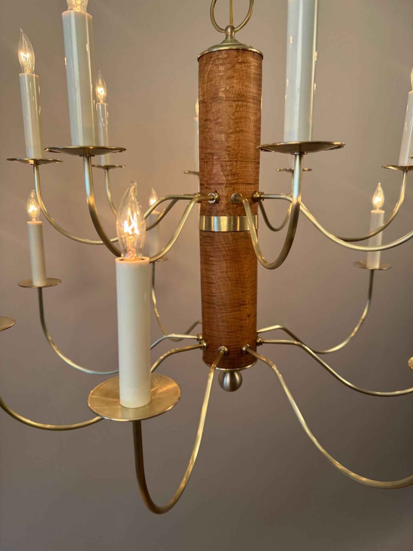 Bespoke 2-Tier Susquehanna Chandelier - Tiger Maple & Brass