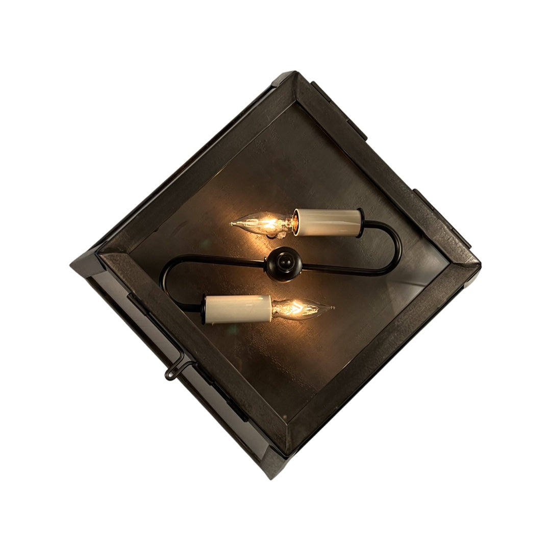 Glasgow Flush Mount Ceiling Lantern - Gunmetal Finish, Pane Glass