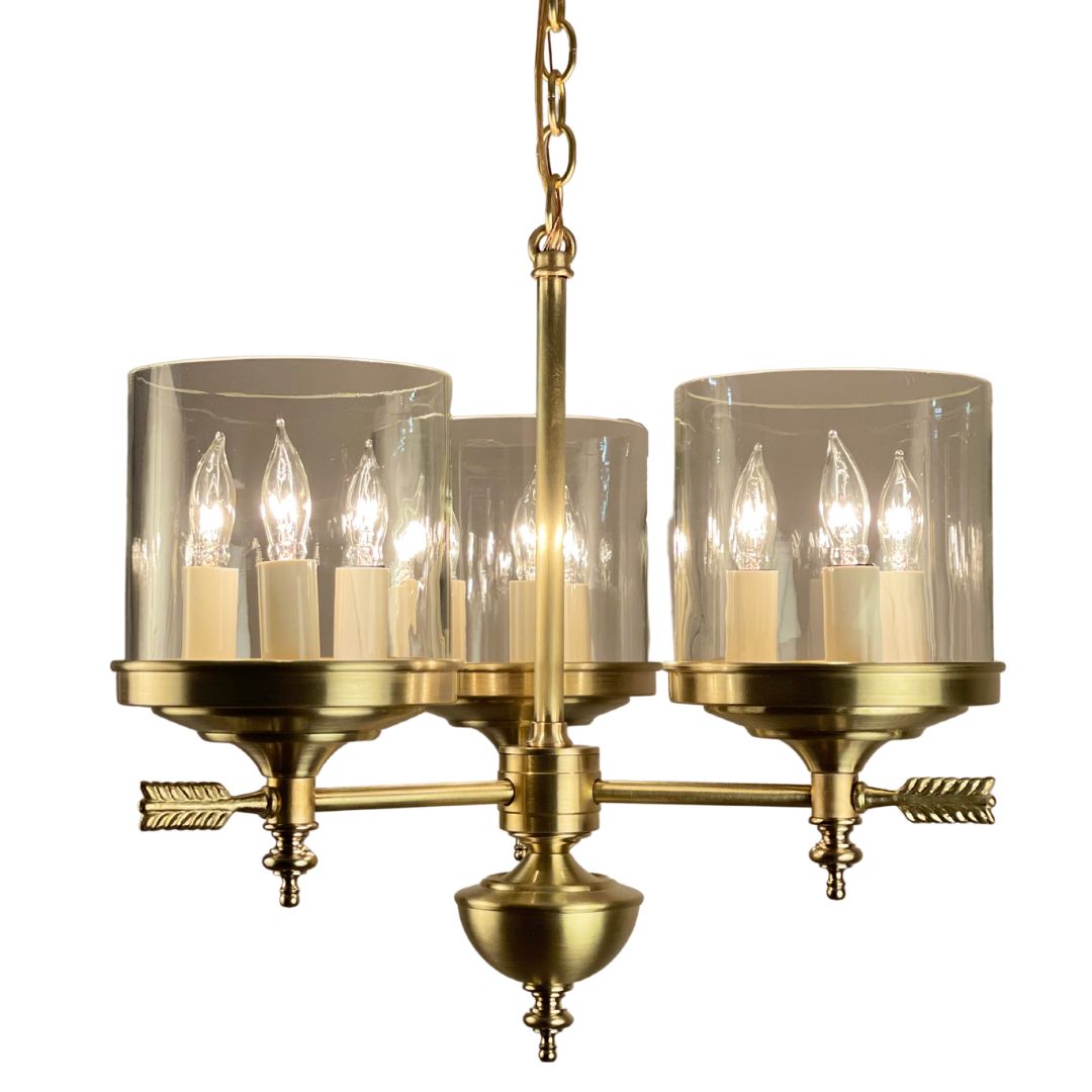 Berkshire Three Arm Chandelier - Short Glass