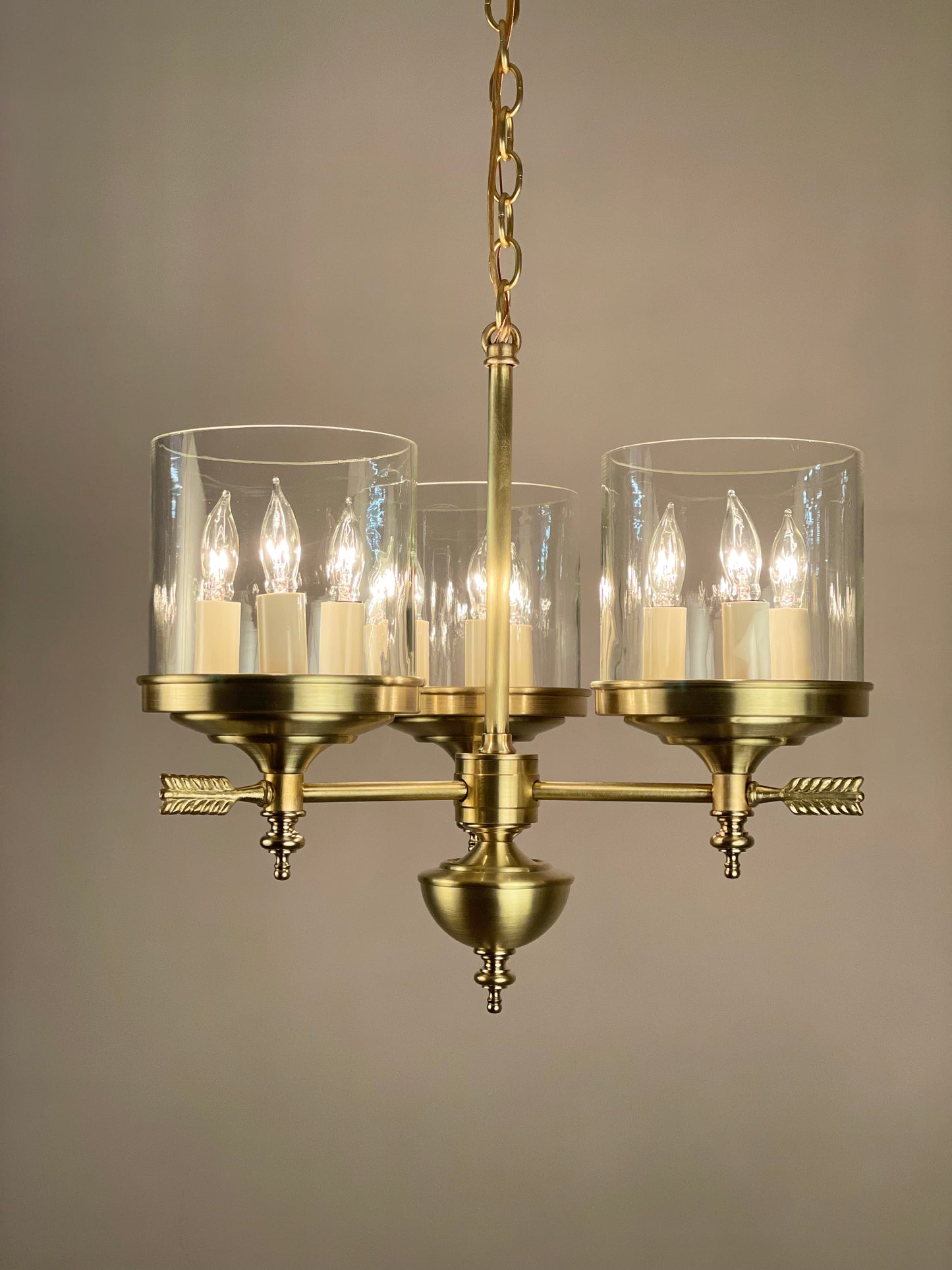 Berkshire Three Arm Chandelier - Short Glass