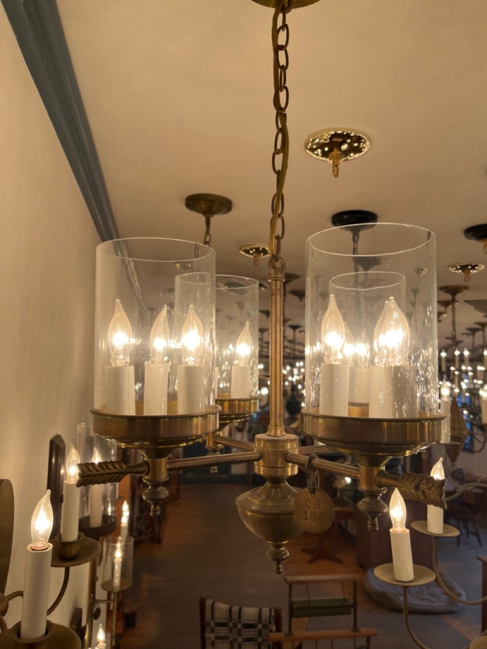 Berkshire Four Arm Chandelier - Tall Glass