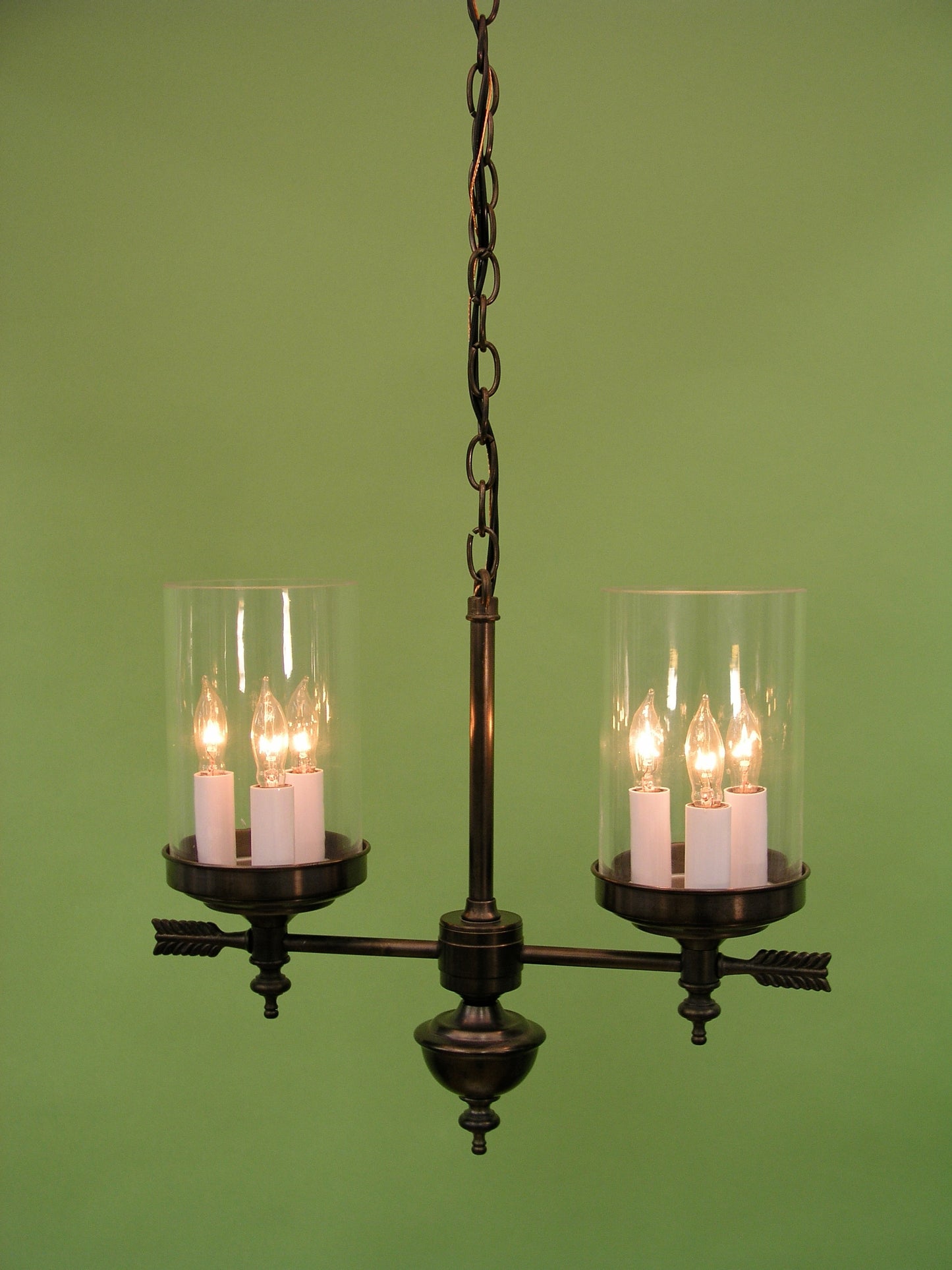 Berkshire Two Arm Chandelier - Tall Glass