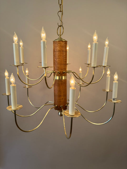 Bespoke 2-Tier Susquehanna Chandelier - Tiger Maple & Brass