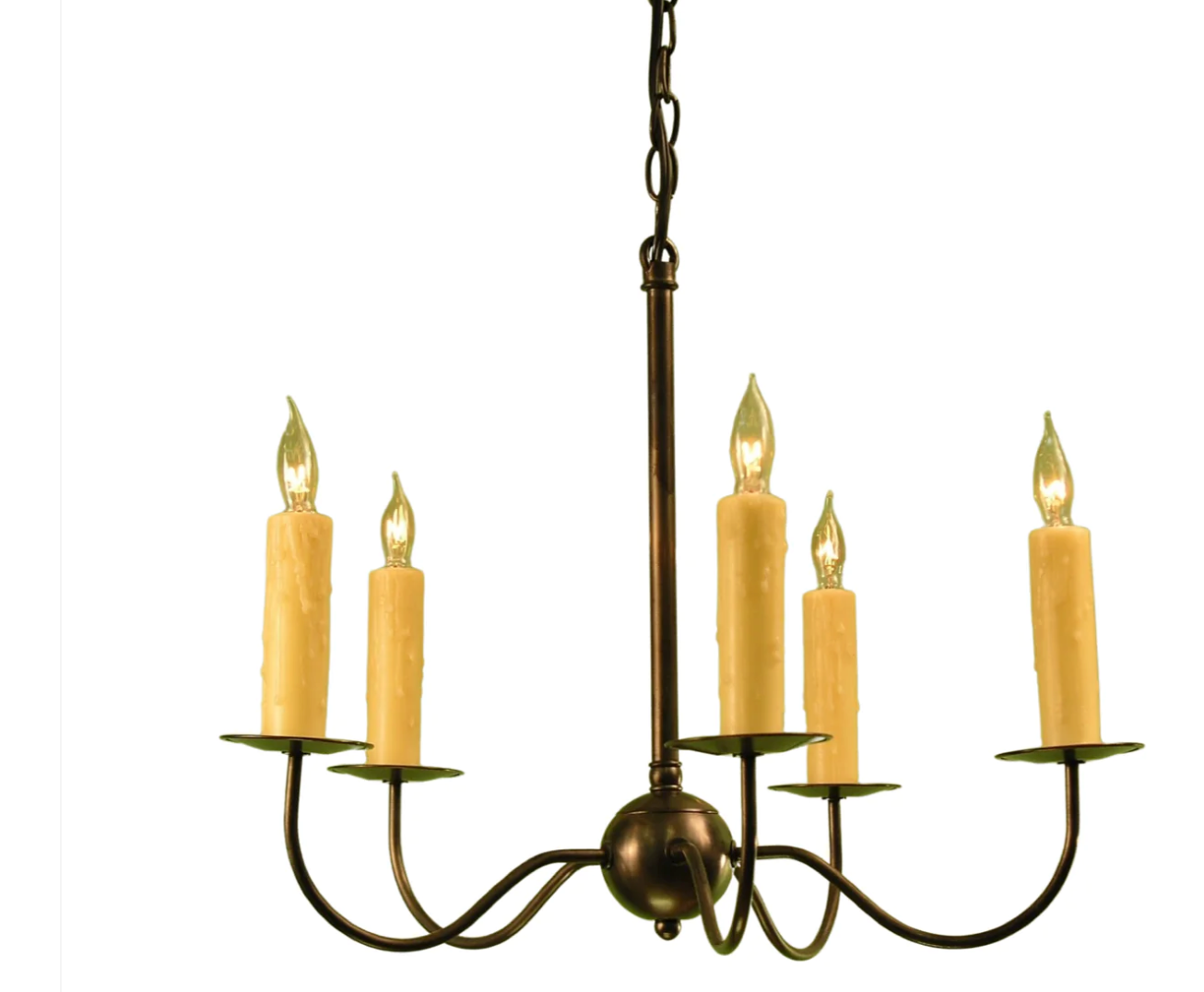 Haverford Chandelier 5 Light - Special Hand Rubbed Bronze, Standard (Ivory) Sleeves, 3' Chain and Wire